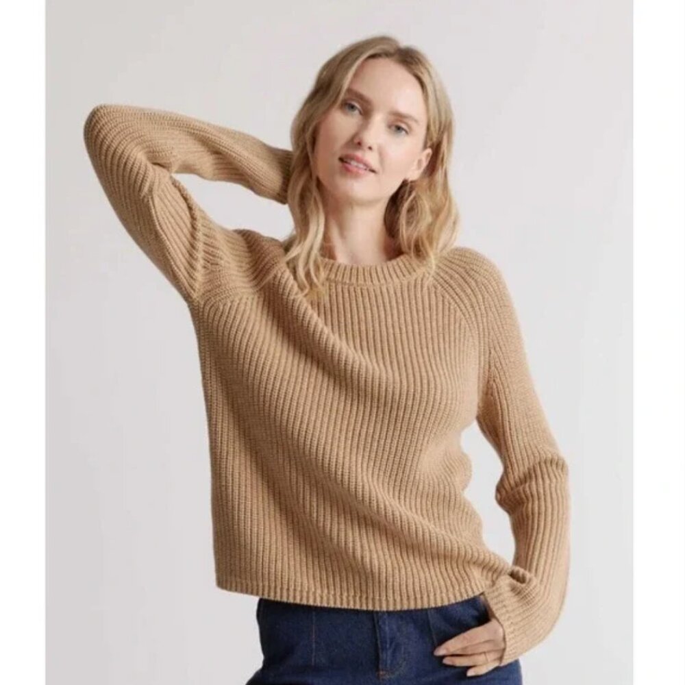 Quince Organic Cotton Tan Fisherman Sweater Crewneck Size Small